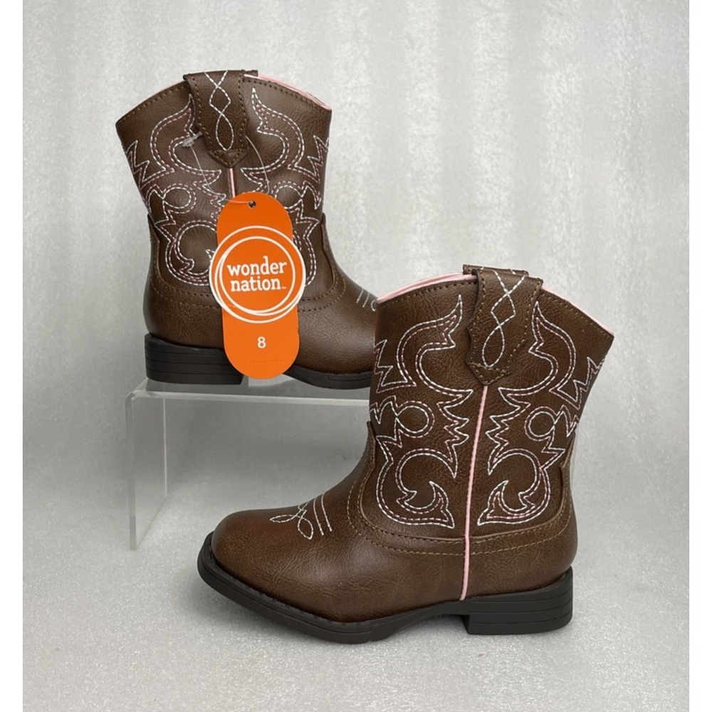 Wonder Nation Brown Pull-on Square Toe Cowboy Cowgirl Boots Toddler Girls Size 8